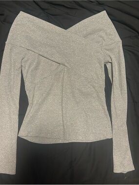 Macy's Silver Metallic Off-Shoulder Long Sleeve Top
